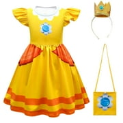 Princess Peach Costume Dress for Girls Super Brothers Cosplay Halloween Outfit